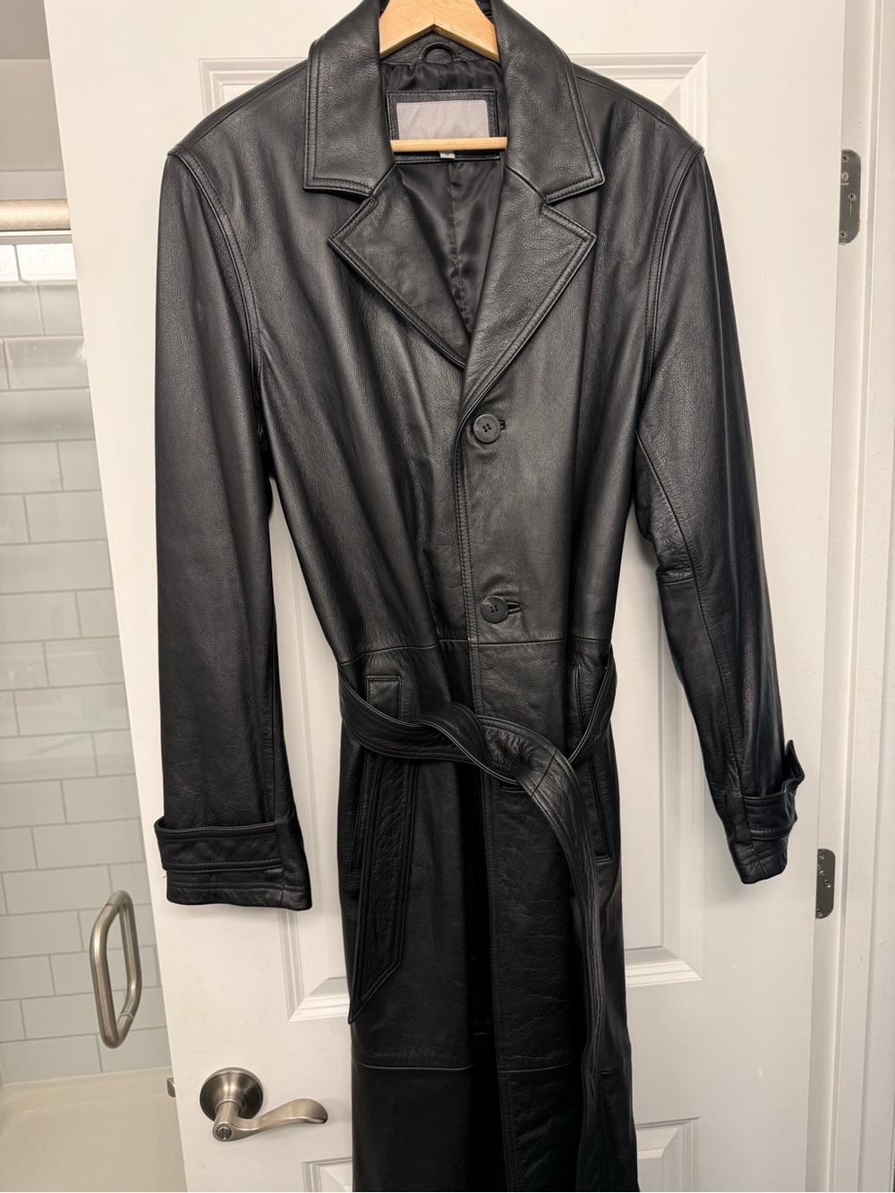 Wilsons Leather Vintage Black Long Leather Trench Coat NWOT